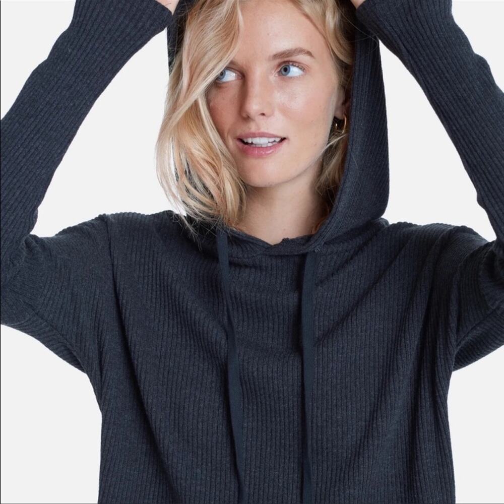 LETT Bari Hoodie Ribbed Drawstring Size XL Charcoal NWT